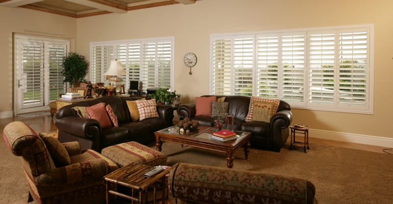 Dallas basement with white shutters.